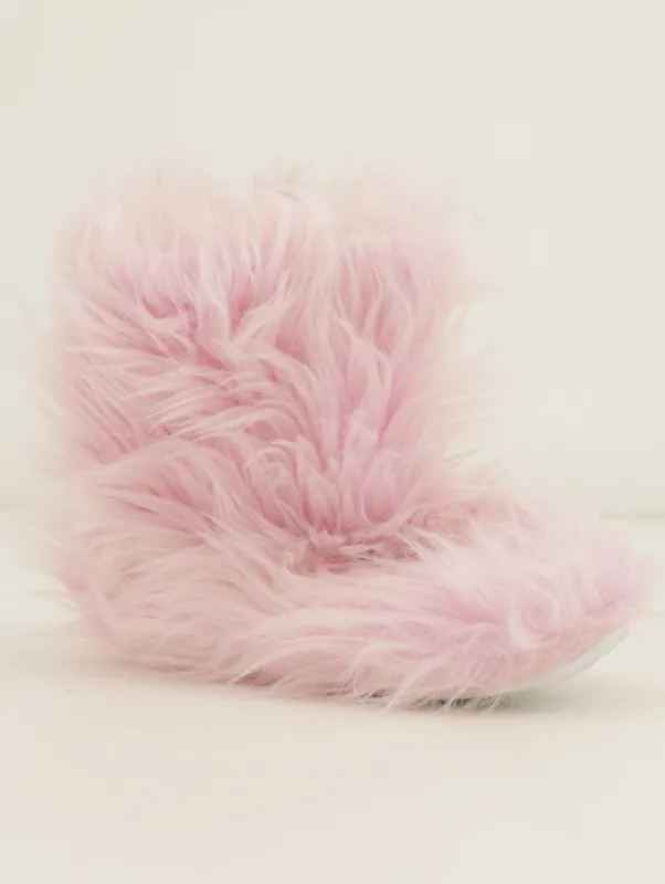 Ladies Long Hair Fur Bootie Slipper - Blush sold by Edgars