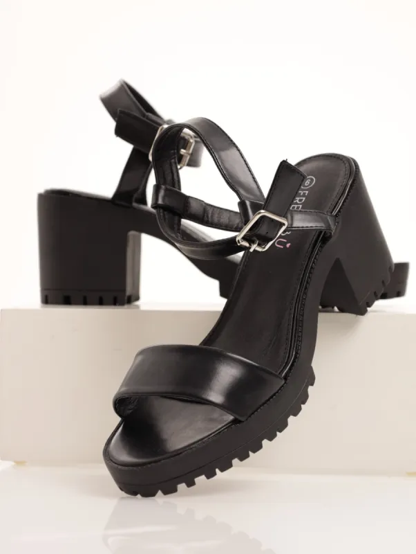 Ladies Chunky Platform Ankle-Strap Sandal - Black sold by Edgars