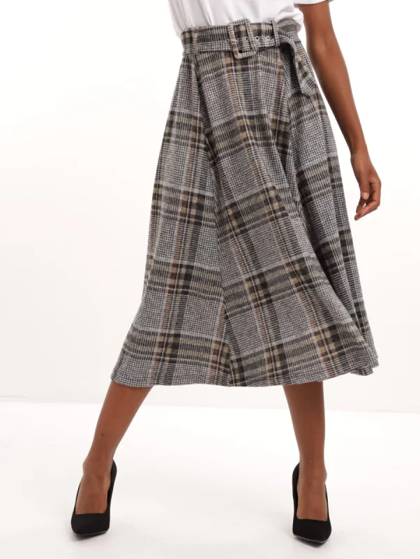 Ladies Check Print A-Line Skirt With Belt sold by Edgars