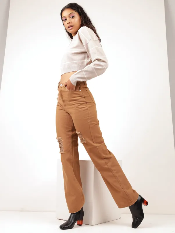 Ladies Tobacco Wide Leg Colour Denim Jean sold by Edgars