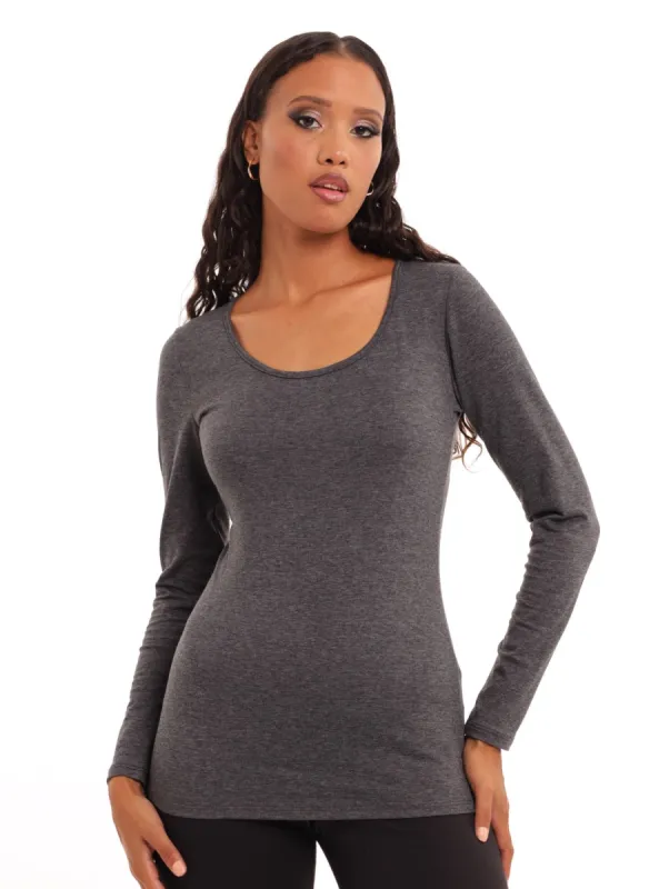 Ladies 2 Pack Long Sleeve Fitted Tee - Grey Melange sold by Edgars