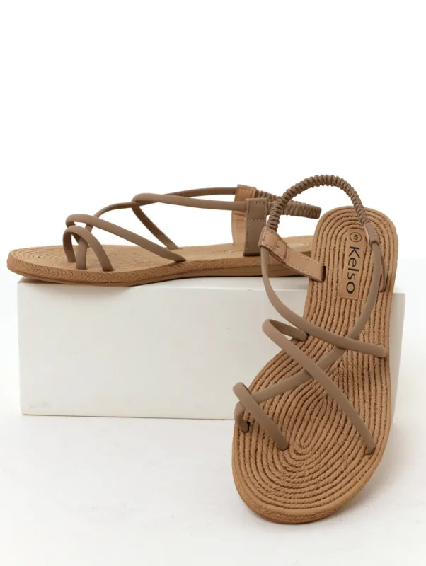 Ladies Multi-Tube Strap Slingback Flat Sandal - Stone sold by Edgars 