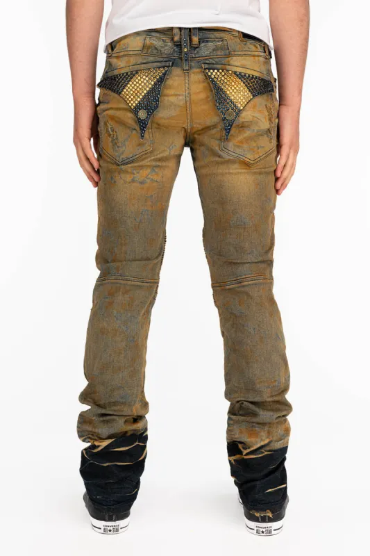 LONG FLAP MENS SKINNY BIKER JEANS WITH CRYSTALS IN CHICAGO sold by Robin's Jean