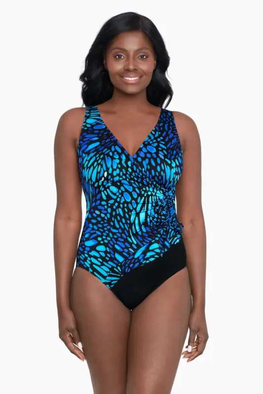 Long Torso Ruffle Surplice One Piece - Sunshower sold by Longitude