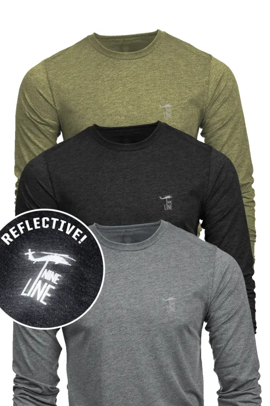 Reflective Dropline Logo - Athletic Long Sleeve T-Shirt 3-Pack sold by Nine Line