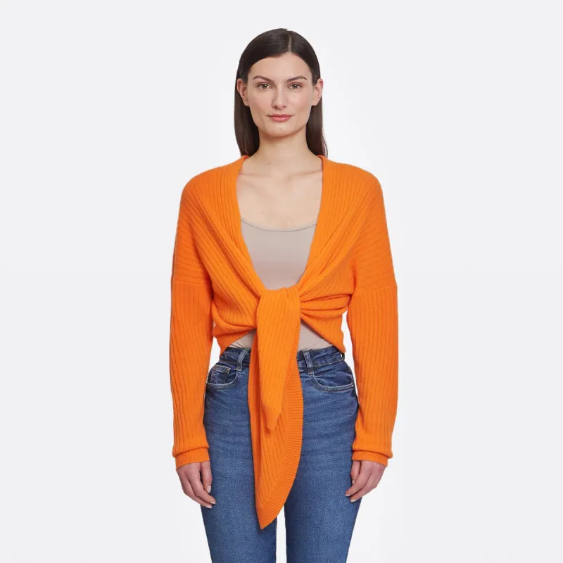 Tie Front Rib Cardigan in Nectarine sold by Autumn Cashmere