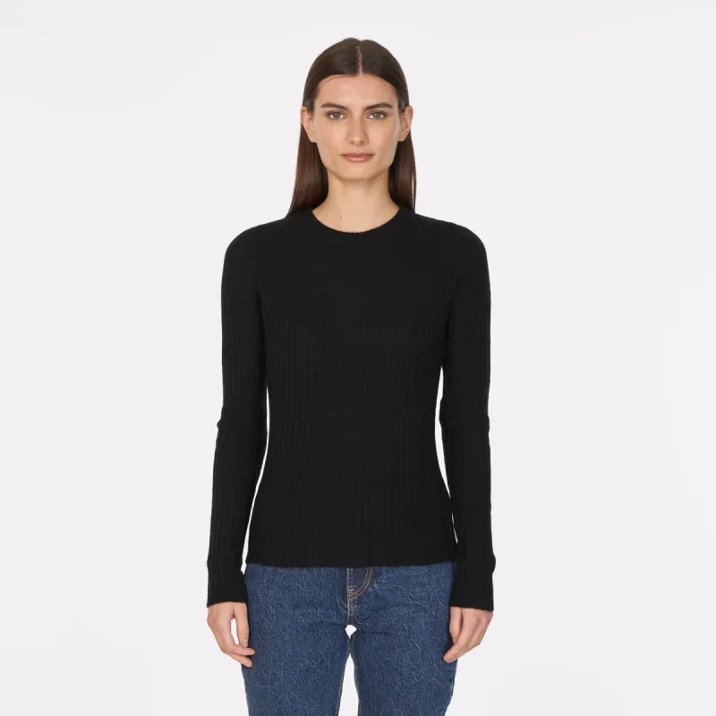 Rib Crew in Black sold by Autumn Cashmere