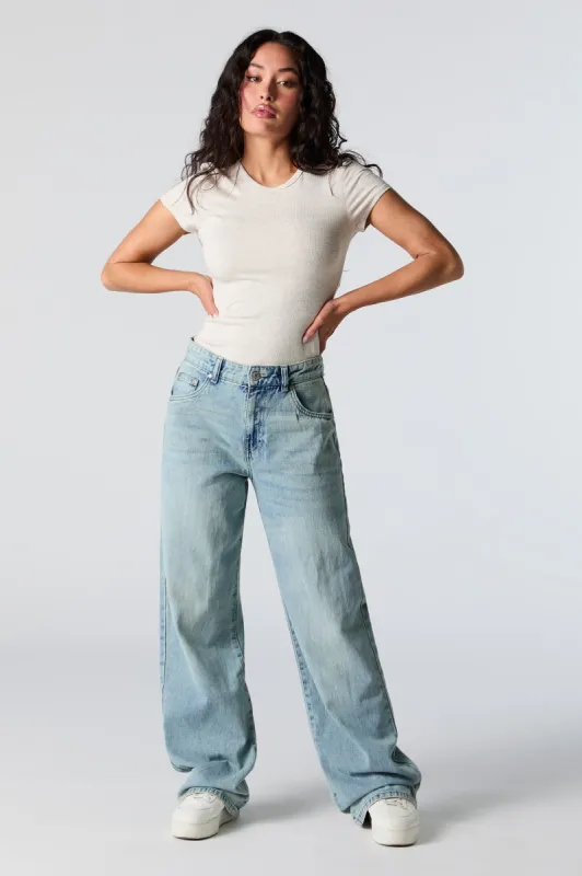Light Vintage Wash High Rise Wide Leg Jean sold by Urban Planet