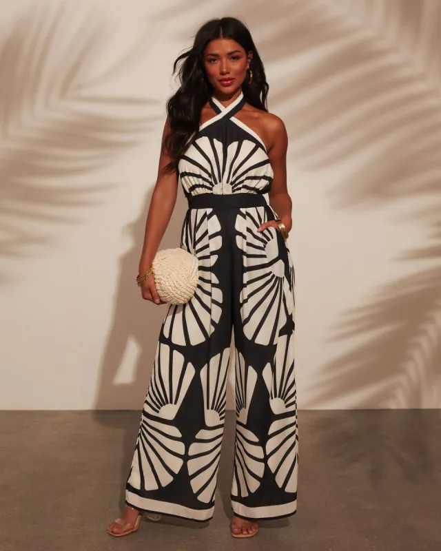 Riviera Roam Printed Halter Jumpsuit sold by Vici