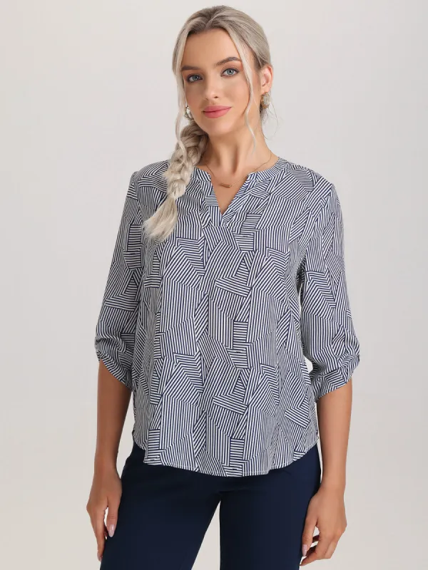 Stripe Print Notch Neck Blouse sold by 89th & Madison
