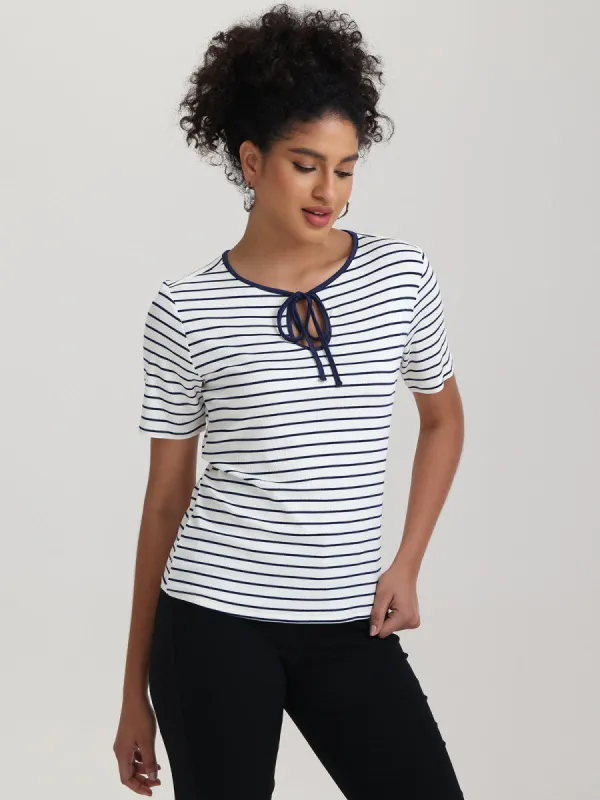 Tie Neck Short Sleeve Top sold by 89th & Madison