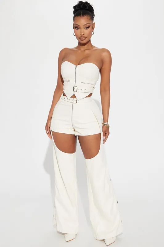JUEMI【Corset Matte Fake Leather Pants】 Just Cheeky Faux Leather Pant Set - Cream | Parallel