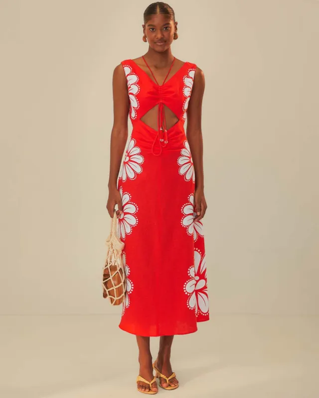 Red Ainika Shell Euroflax Midi Dress sold by ban.do