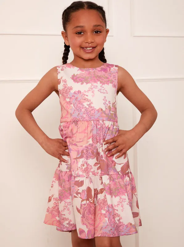 Younger Girls Floral Print Midi Dress in Pink sold by Chi Chi London