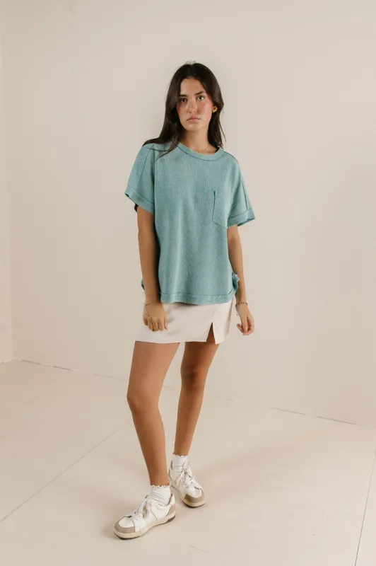 Ariella Waffle Knit Top in Blue - FINAL SALE sold by bohme