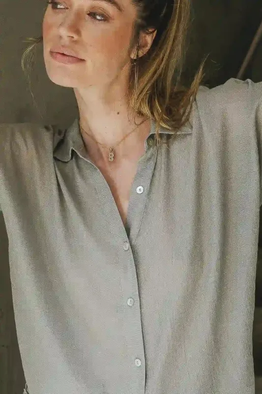 Nadia Button Up Top in Light Grey - FINAL SALE sold by bohme
