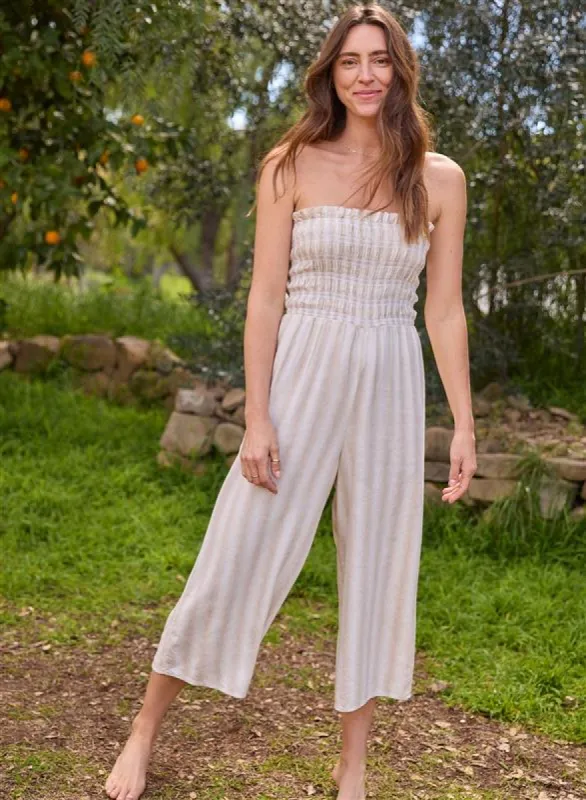 Smocked Strapless Jumpsuit - Playa Sand Stripe sold by Bella Dahl