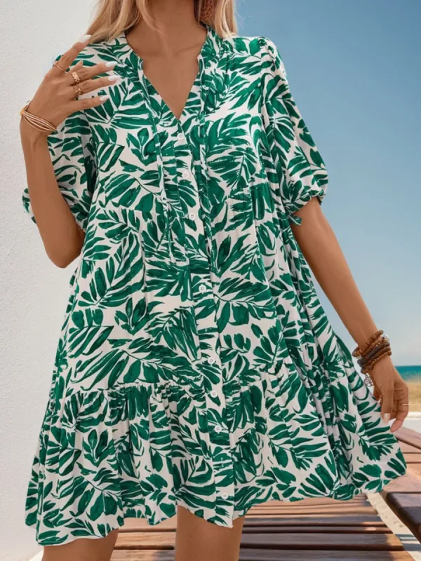 Ruffled Printed Half Sleeve Mini Dress sold by Charming Charlie