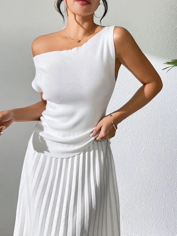 Single Shoulder Short Sleeve Knit Top sold by Charming Charlie