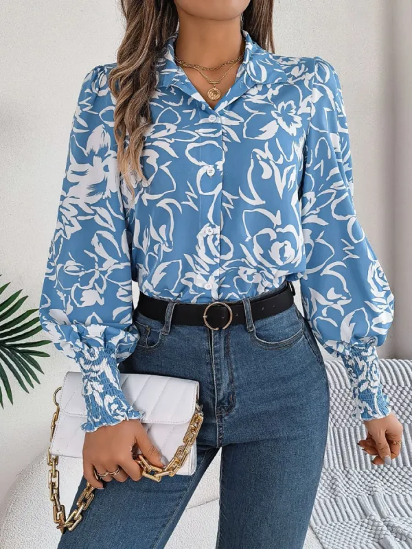Printed Collared Neck Lantern Sleeve Shirt sold by Charming Charlie