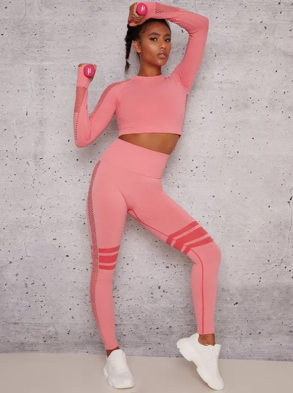 Eyelet Detail Long Sleeve Gym Top in Pink sold by Chi Chi London