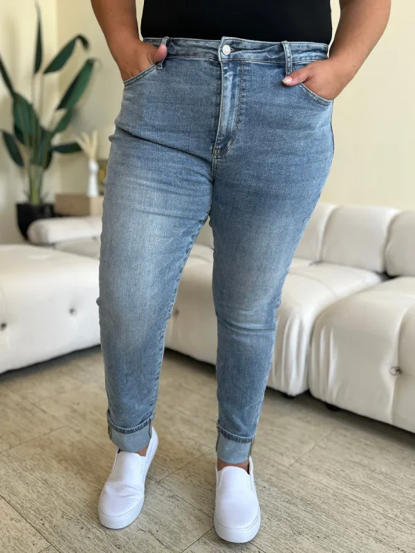 Judy Blue Full Size High Waist Cuff Hem Skinny Jeans sold by Charming Charlie