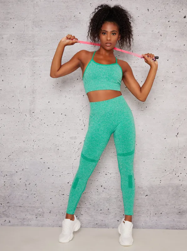 High Rise Eyelet Detail Sport Leggings in Green sold by Chi Chi London