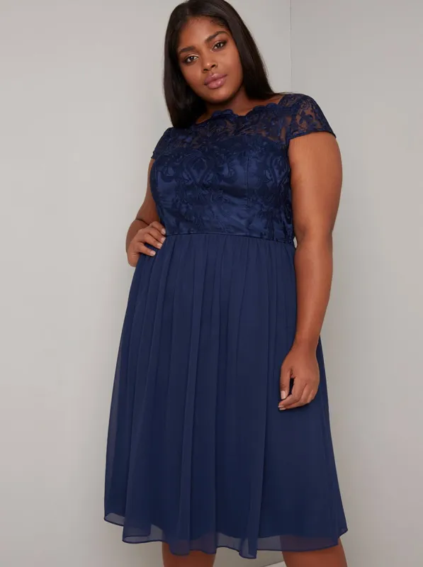 Plus Size Lace Detail Cap Sleeve Midi Dress in Blue sold by Chi Chi London