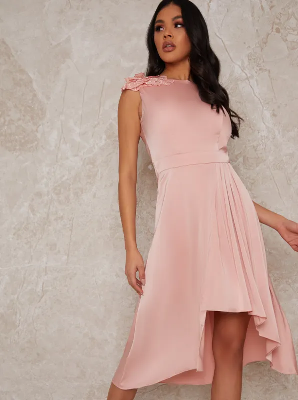 Sleeveless Dip Hem Midi Dress in Rose Gold sold by Chi Chi London