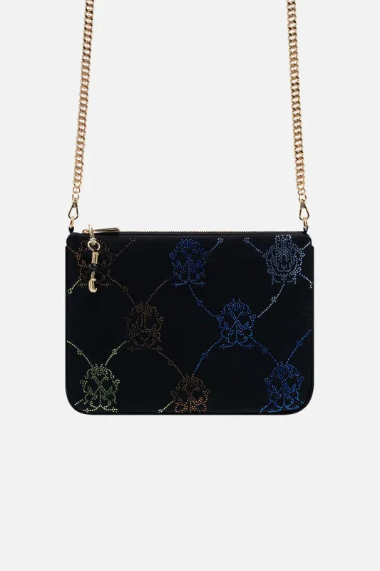 EMBELLISHED ZIP TOP CLUTCH WITH STRAP BLACK MONO sold by Camilla