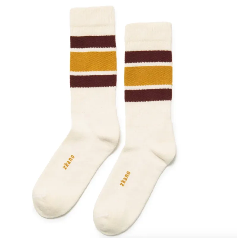 Gold Cushioned Retro Stripe Crew Sock - Made In USA by Zkano sold by Blade + Blue