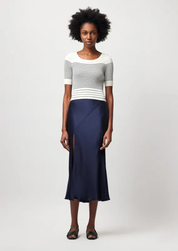 Silk Charmeuse Slit Detail Midi Skirt - Ink sold by ATM Anthony Thomas Melillo