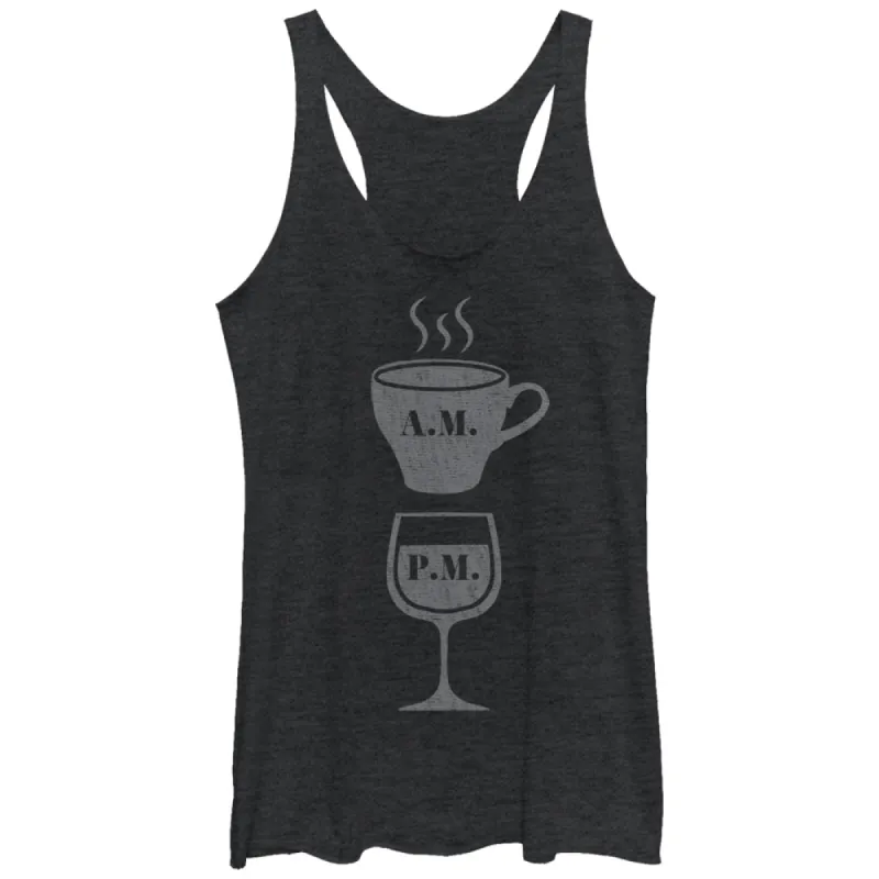 Women's CHIN UP Coffee AM Wine PM Racerback Tank Top sold by Chin Up Apparel