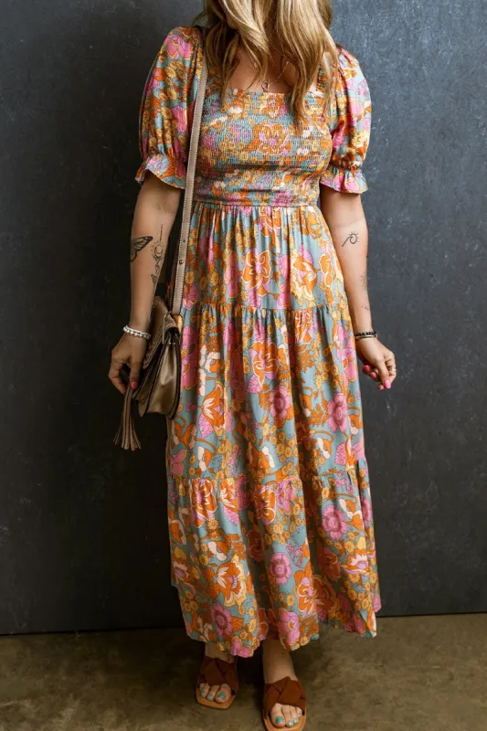 Smocked Printed Short Sleeve Dress sold by Charming Charlie