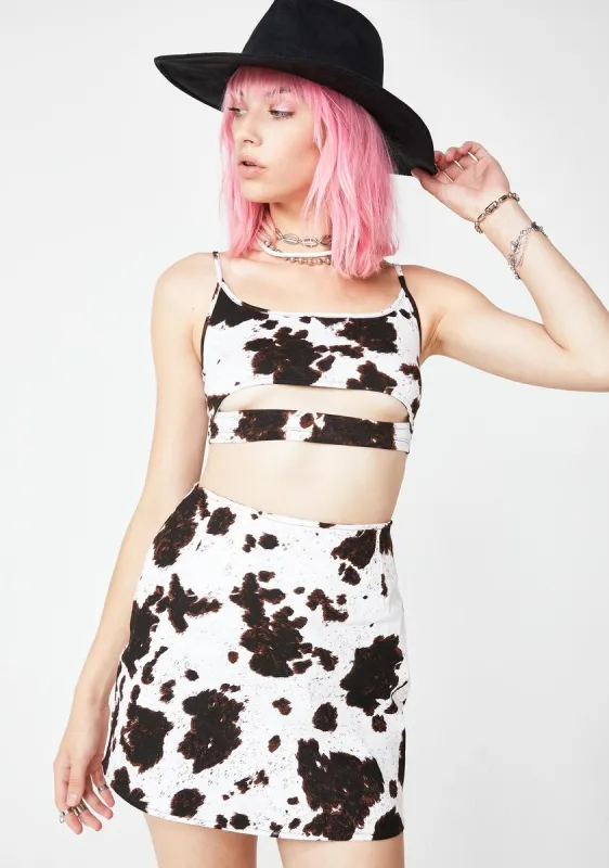 Cow Hide Pelmo Mini Skirt sold by Dolls Kill