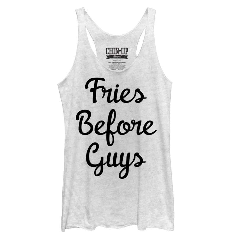 Women's CHIN UP Fries Before Guys Racerback Tank Top sold by Chin Up Apparel
