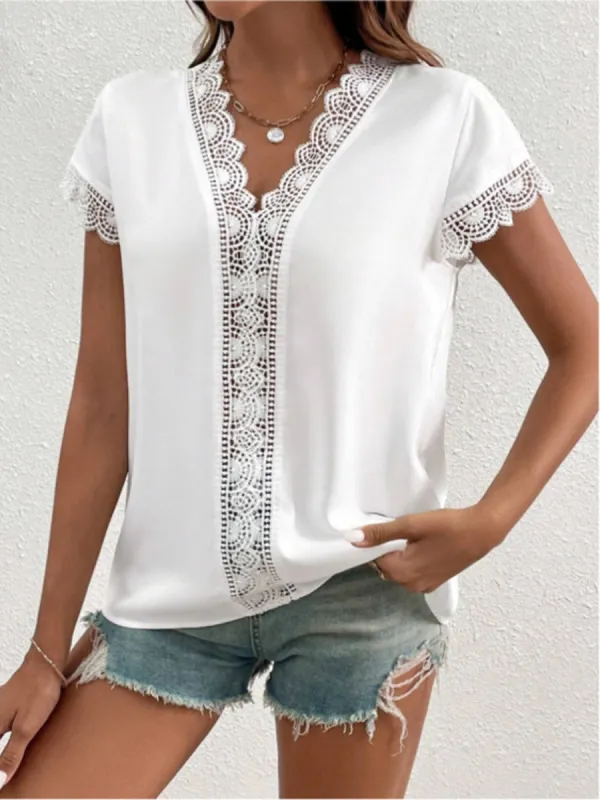 Lace Detail V-Neck Cap Sleeve Blouse sold by Charming Charlie