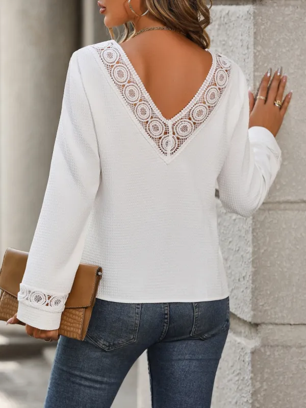 Lace Detail V-Neck Long Sleeve Blouse sold by Charming Charlie