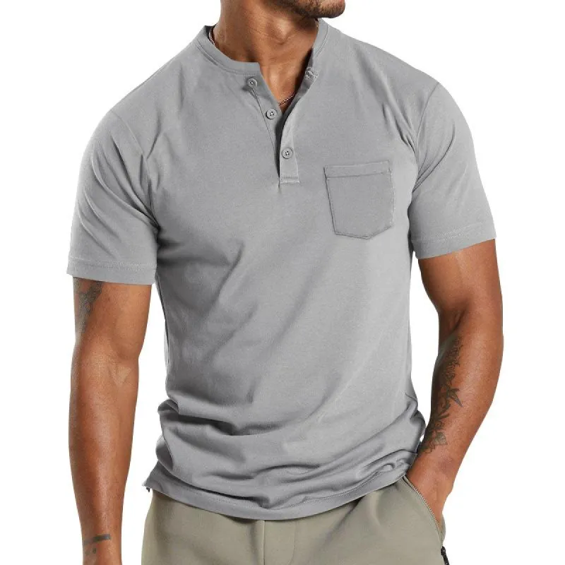 Men's Solid Henley Neck Chest Pocket Short Sleeve T-Shirt 37512367Y sold by Manly