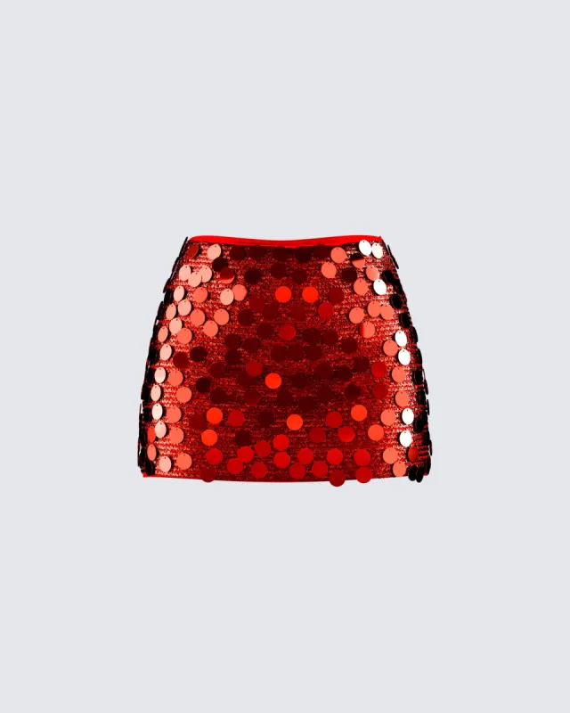 Philo Red Sequin Mini Skirt sold by Finesse