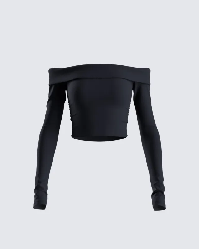 Zori Black Jersey Off Shoulder Top sold by Finesse