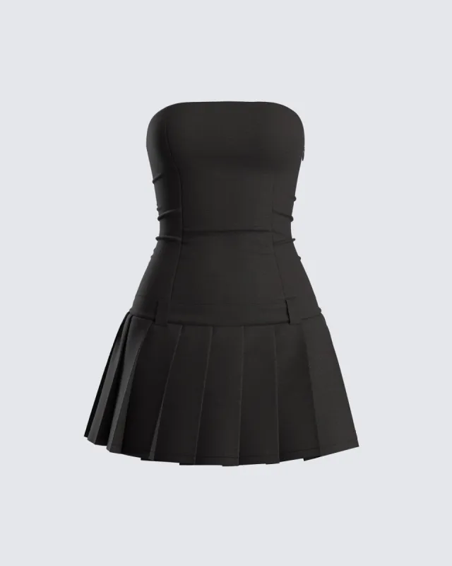 Ali Black Pleated Mini Dress sold by Finesse