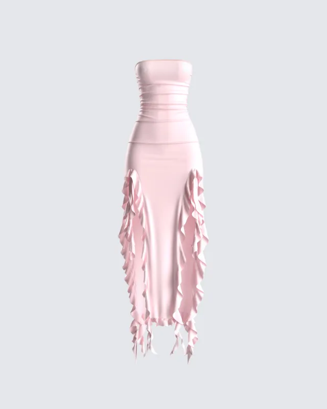 Sadira Pink Strapless Ruffle Dress sold by Finesse