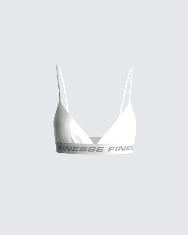 Romy White Logo Bralette sold by Finesse