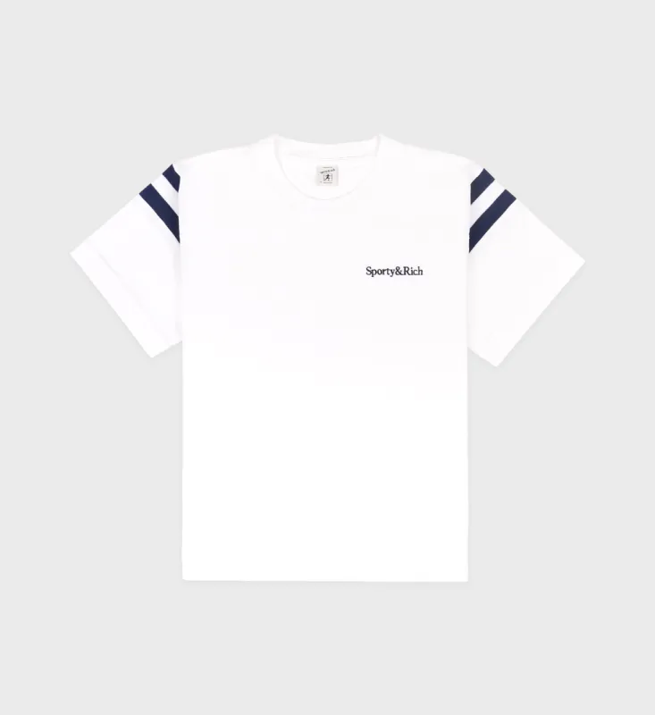 Serif Logo Football Tee - White/Navy sold by Sporty and Rich