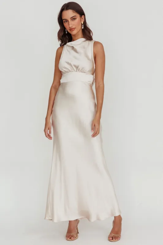 Isabella Satin Maxi Dress Champagne sold by Selfie Leslie