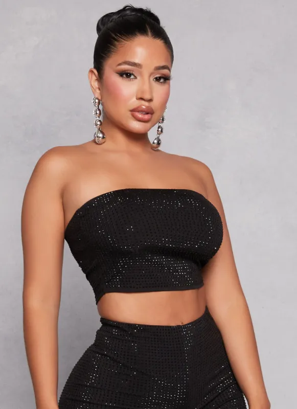 Studded Rhinestone Cropped Tube Top sold by Rainbow