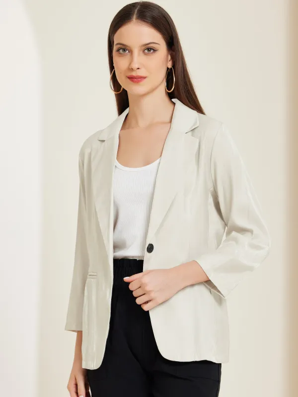 Open Front Lapel Button Casual Work Office Blazer sold by Allegra K
