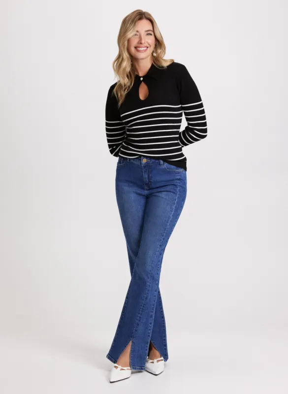 Striped Sweater & Flared Slit Jeans sold by Laura