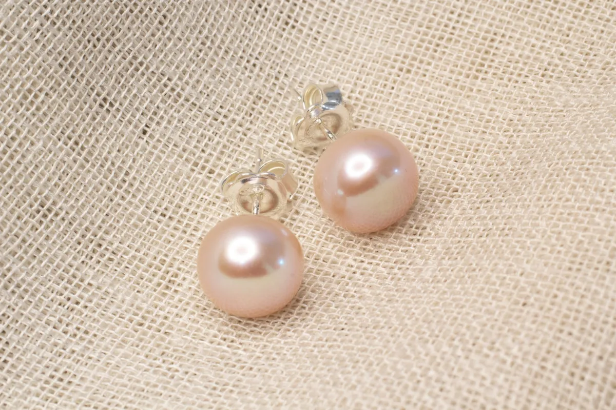 Button Pearl Studs - Natural - 10mm sold by Sophie Divett Jewelry